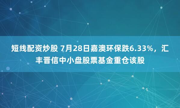 短线配资炒股 7月28日嘉澳环保跌6.33%，汇丰晋信中小盘股票基金重仓该股